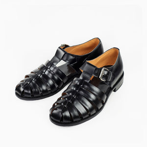 Handmade Men's Black Leather Fisherman Sandals