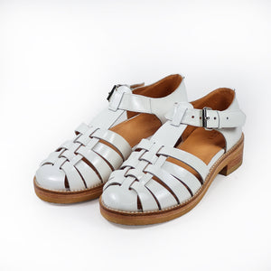 Handmade Patent Leather Fisherman Sandals In White Colour