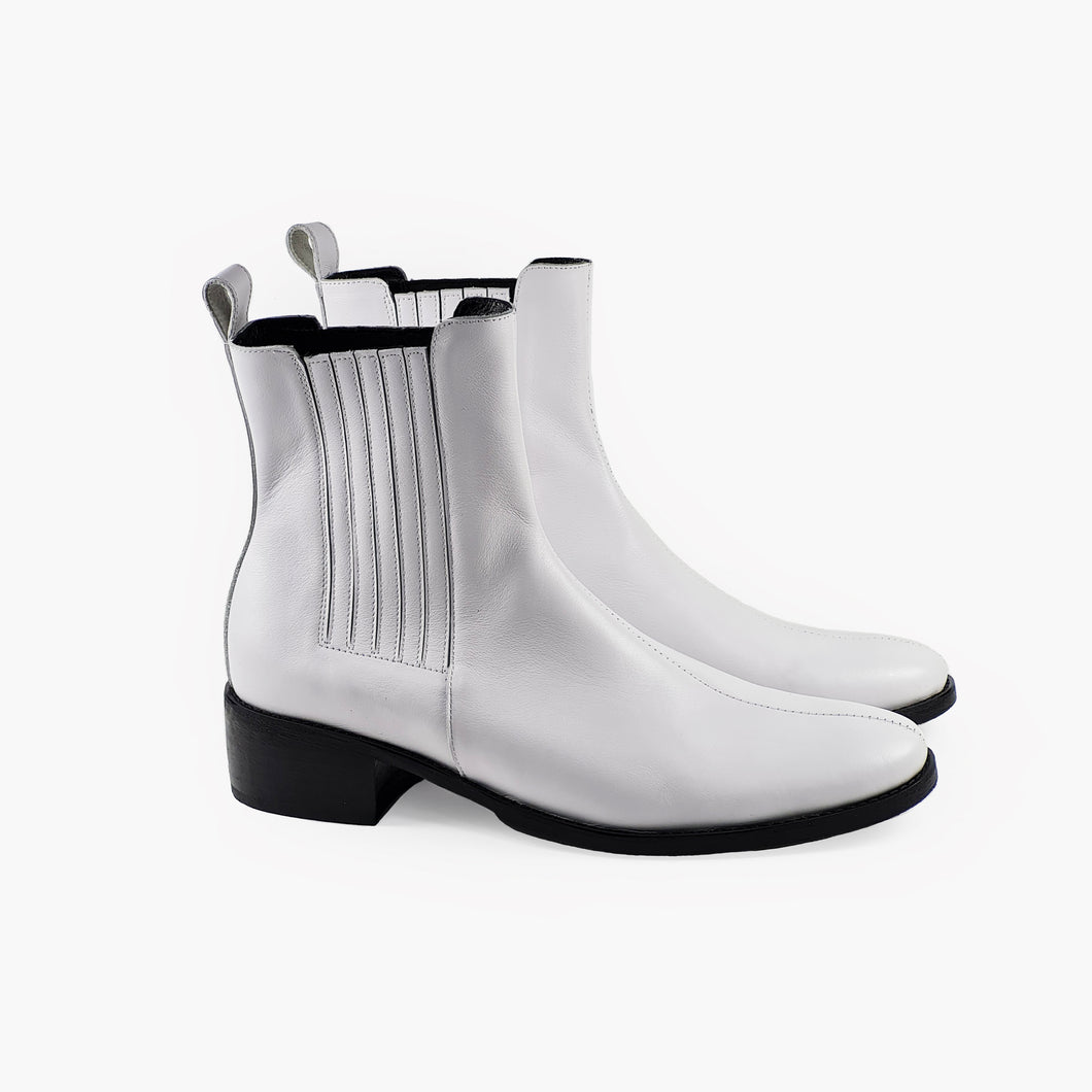 Handmade men's white leather Chelsea Boots