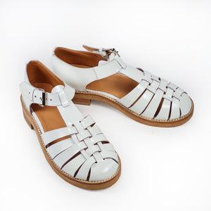 Handmade Patent Leather Fisherman Sandals In White Colour