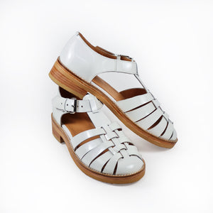 Handmade Patent Leather Fisherman Sandals In White Colour