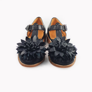 Handmade Leather Fisherman Sandals In Black Colour With Leather Flower