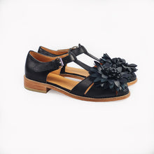 Handmade Leather Fisherman Sandals In Black Colour With Leather Flower