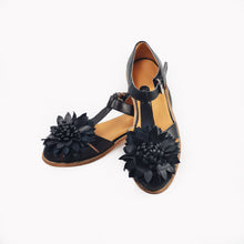 Handmade Leather Fisherman Sandals In Black Colour With Leather Flower