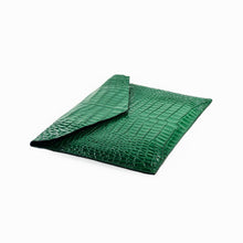 Dark green leather laptop case with crocodile texture