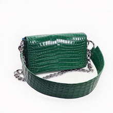Handmade green leather shoulder bag with crocodile texture