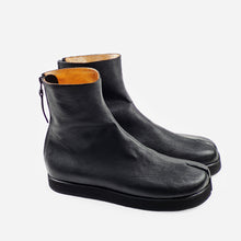 Handmade black leather split toe ankle boots