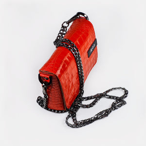 Orange Leather Mini Chain Bag