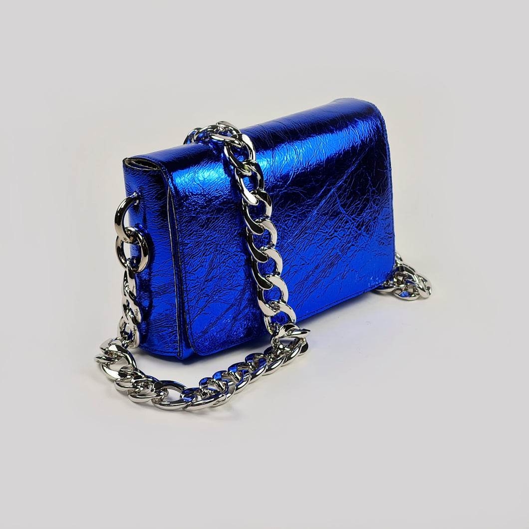 Electric Blue Leather Mini Chain Bag