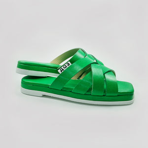 Bright Green Strappy Slip On Sandals