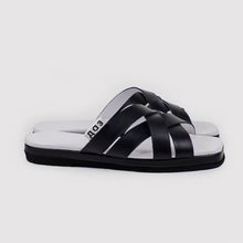 Black and White Strappy Slide Sandals