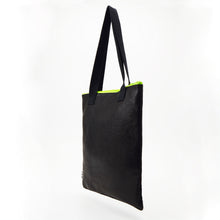 Black leather tote with neon zip