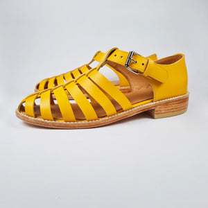 Handmade leather Fisherman sandals in yellow colour
